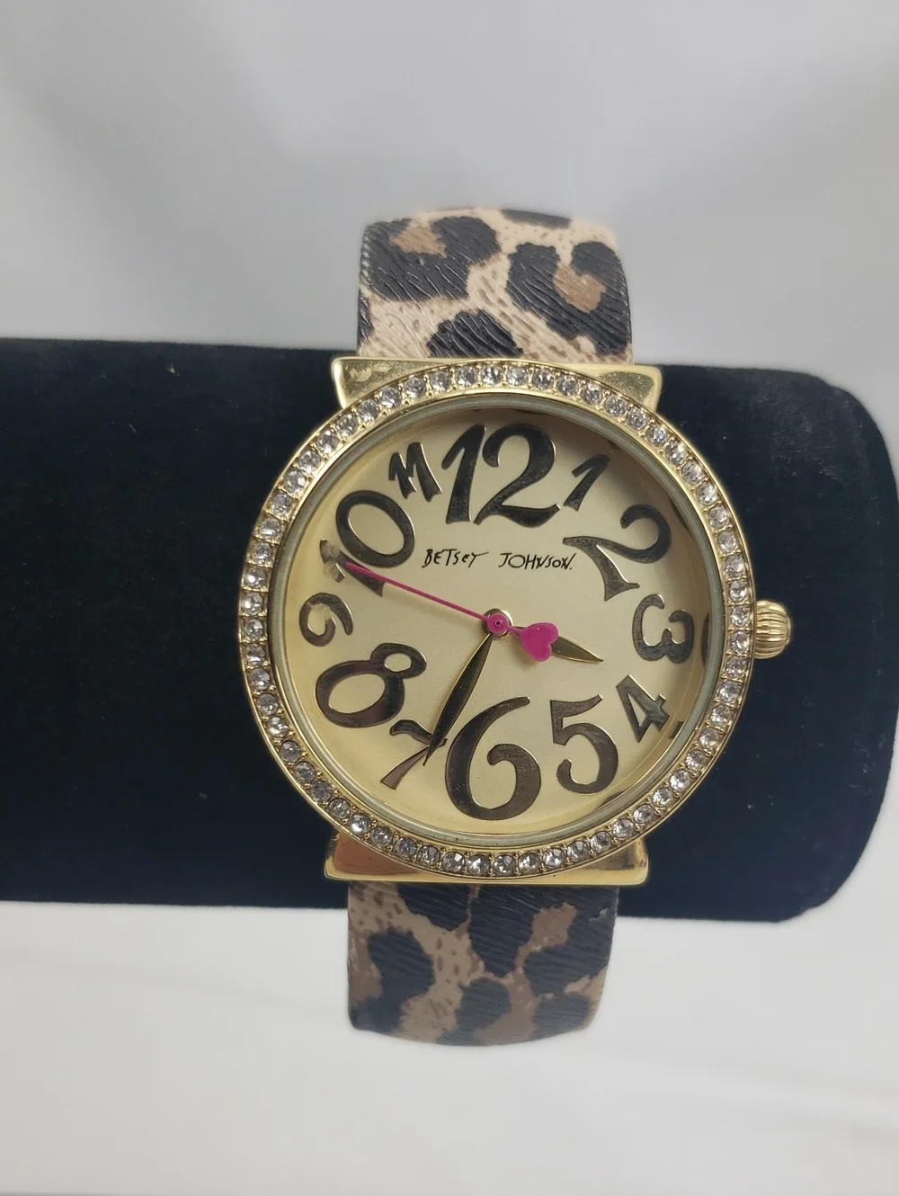 Betsey Johnson Gold Working Watch with Leopard Print Cuff Wristband